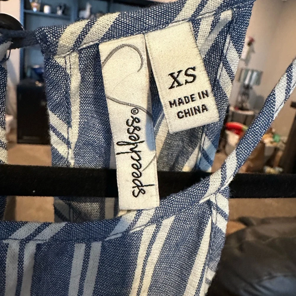 Speechless spaghetti straps, blue/white striped Romper. Size XS - Picture 5 of 5